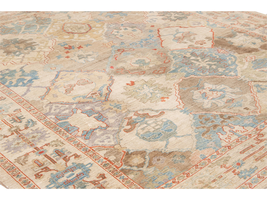 Modern Sultanabad Multicolor Handmade Geometric Floral pattern Wool Rug