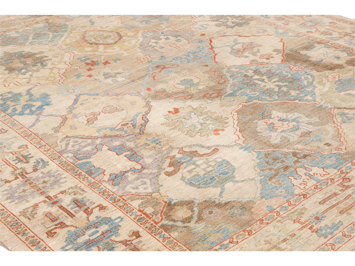 Modern Sultanabad Multicolor Handmade Geometric Floral pattern Wool Rug