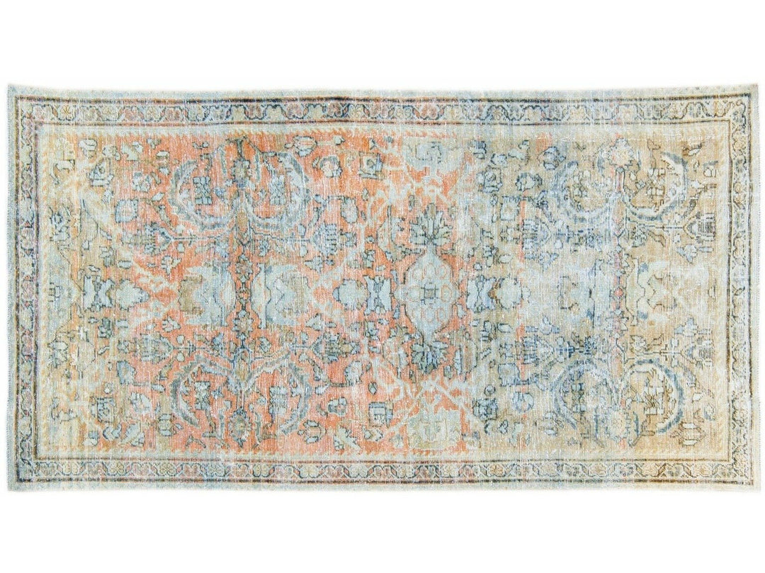 Antique Persian Mahal Handmade Floral Beige And Orange Wool Rug