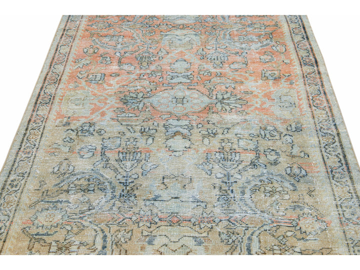 Antique Persian Mahal Handmade Floral Beige And Orange Wool Rug