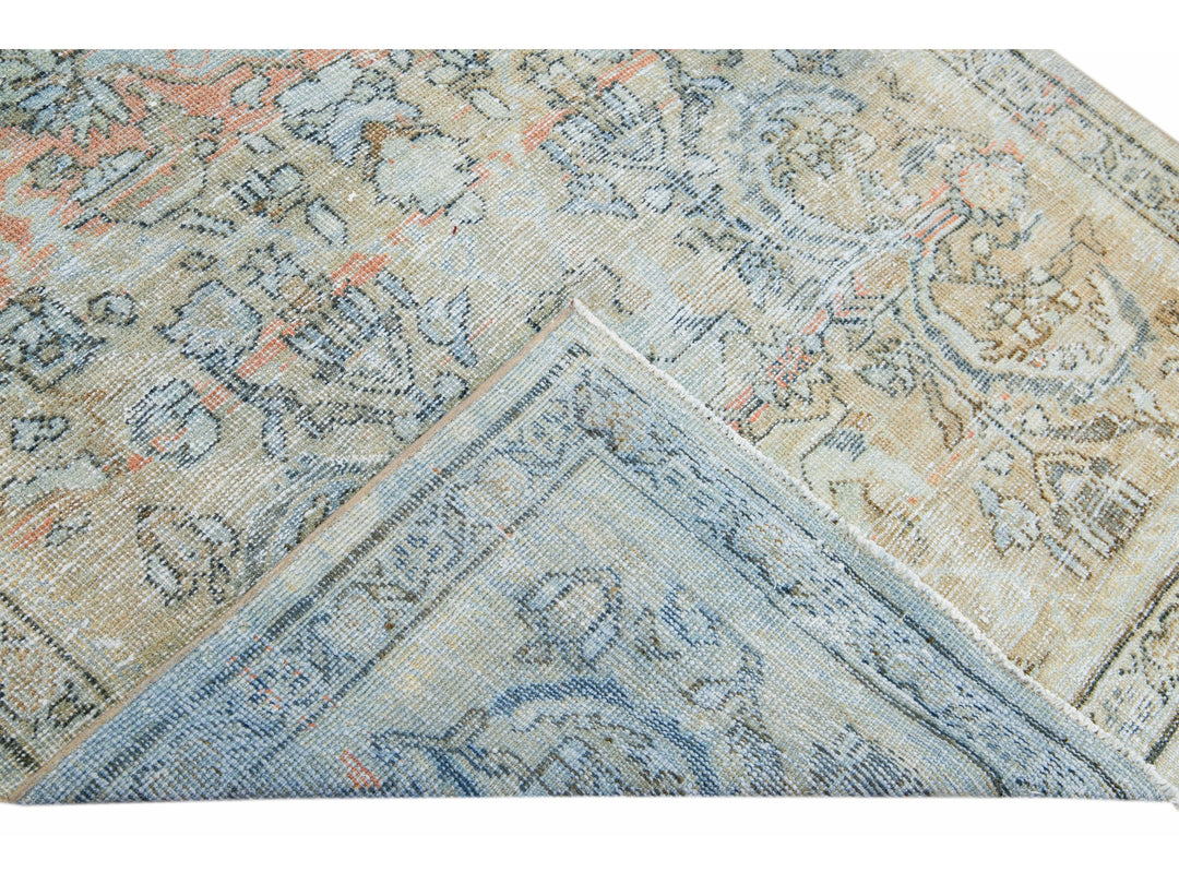Antique Persian Mahal Handmade Floral Beige And Orange Wool Rug