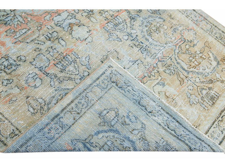 Antique Persian Mahal Handmade Floral Beige And Orange Wool Rug