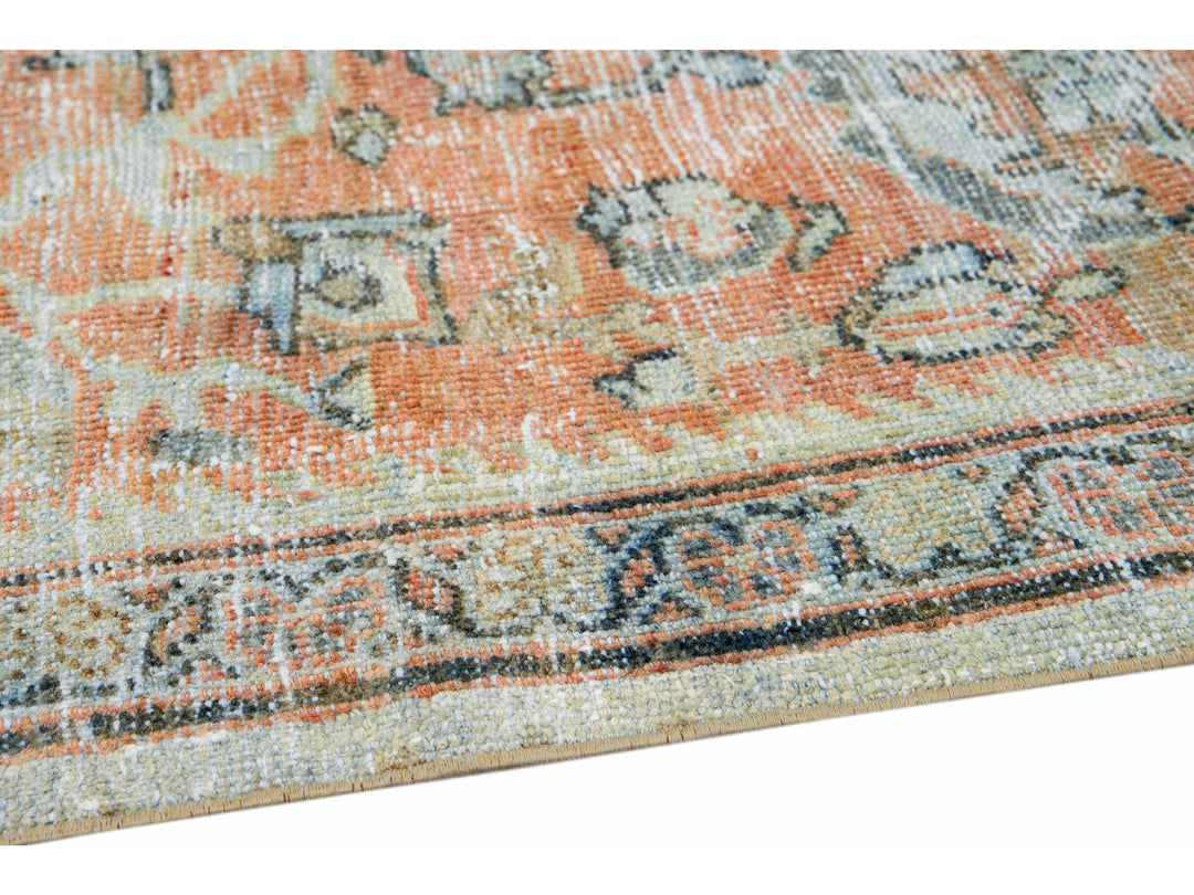 Antique Persian Mahal Handmade Floral Beige And Orange Wool Rug