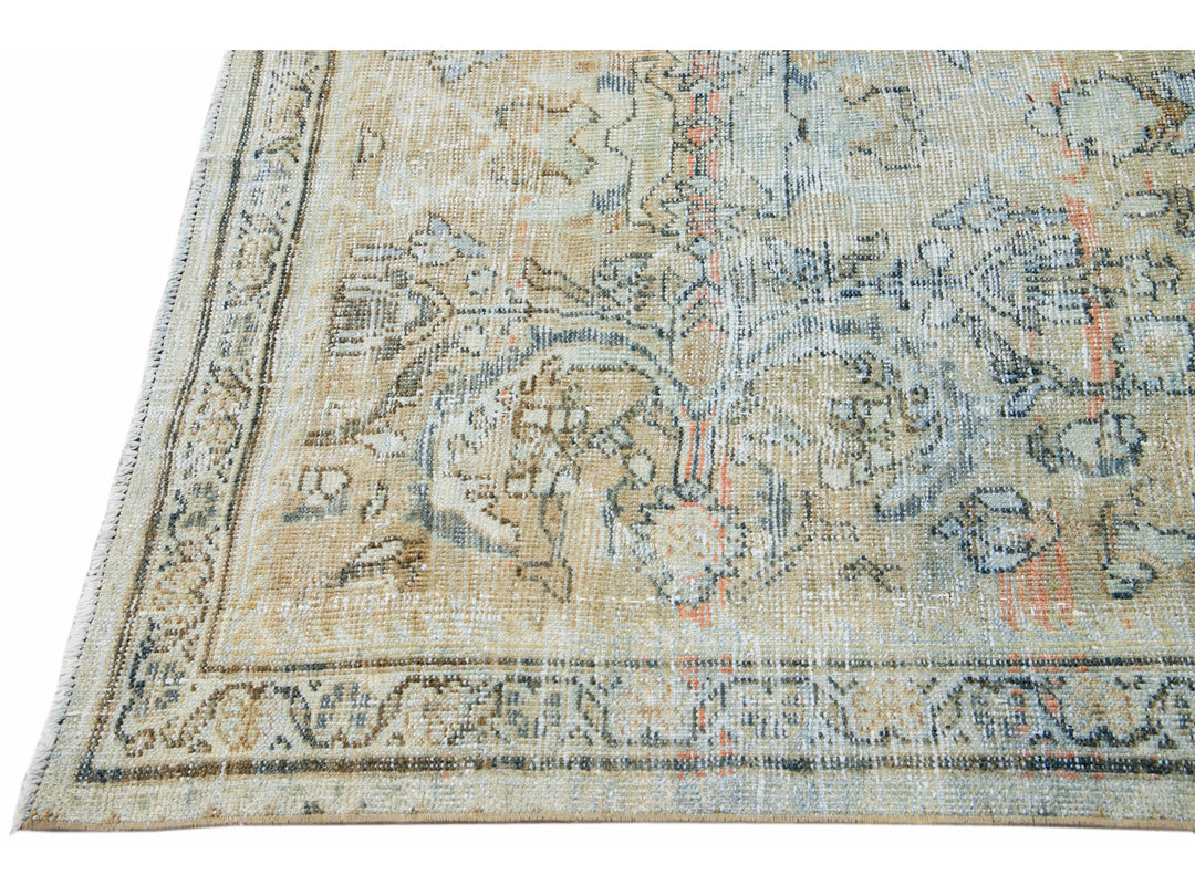 Antique Persian Mahal Handmade Floral Beige And Orange Wool Rug
