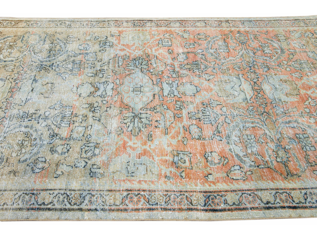 Antique Persian Mahal Handmade Floral Beige And Orange Wool Rug