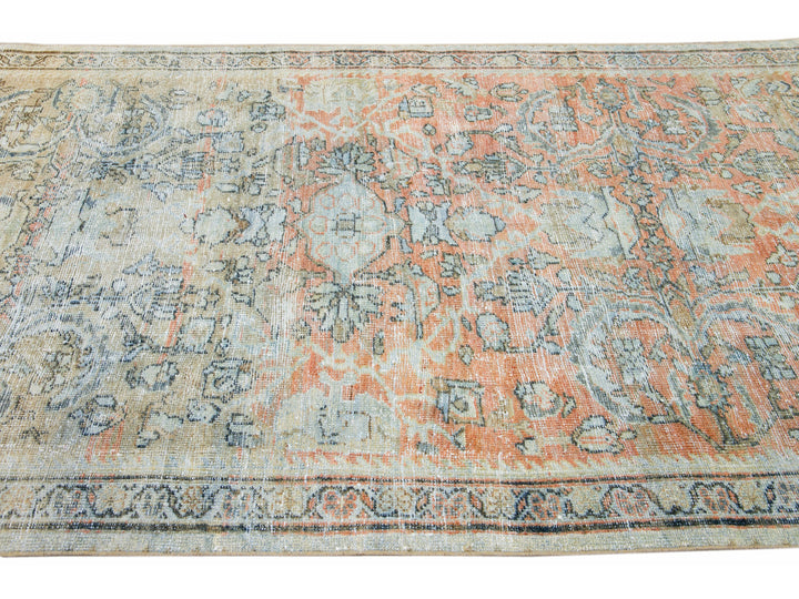 Antique Persian Mahal Handmade Floral Beige And Orange Wool Rug