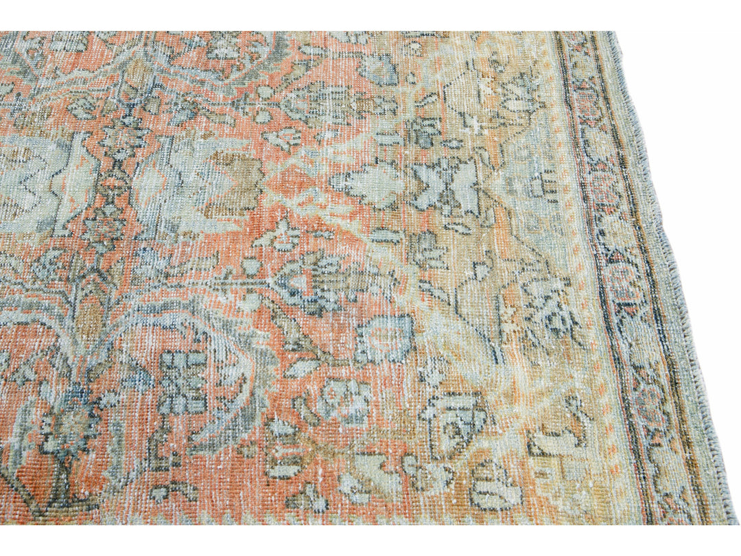 Antique Persian Mahal Handmade Floral Beige And Orange Wool Rug