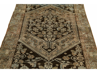 Antique Malayer Handmade Floral Designed Brown Wool Rug