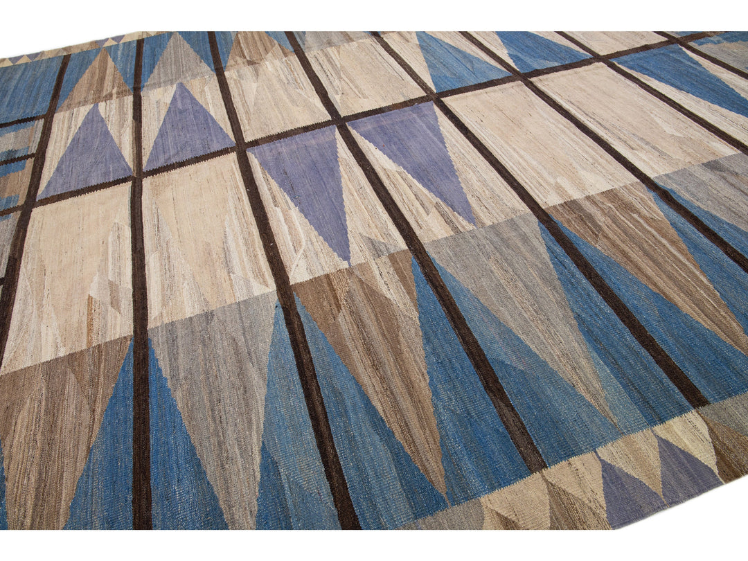 Modern Flat-Weave Wool Rug 14 X 17