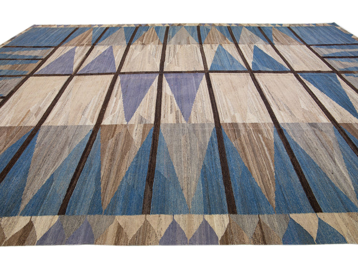 Modern Flat-Weave Wool Rug 14 X 17