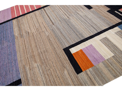 Modern Flat-Weave Wool Rug 9 X 12