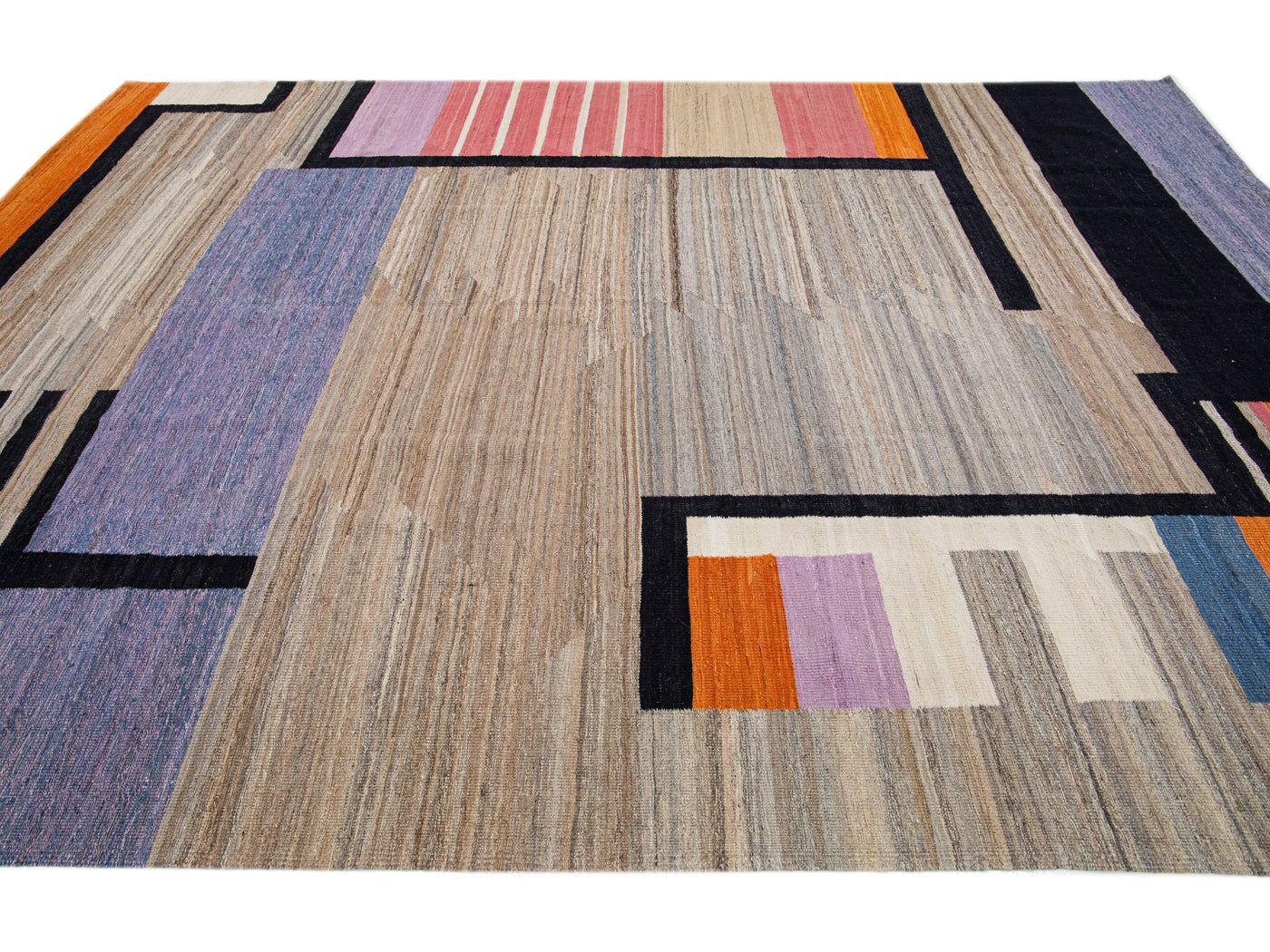 Modern Flat-Weave Wool Rug 9 X 12