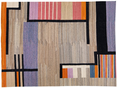 Modern Flat-Weave Wool Rug 9 X 12