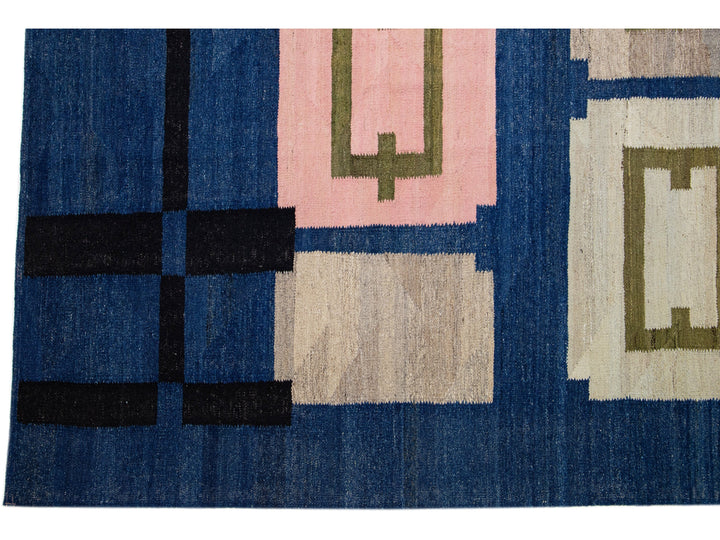 Modern Flat-Weave Wool Rug 15 X 19