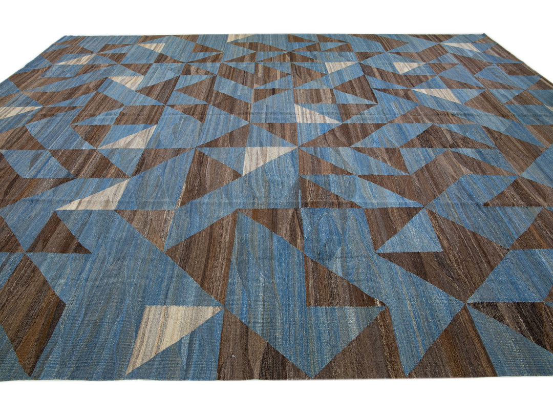 Modern Flat-Weave Wool Rug 13 X 16