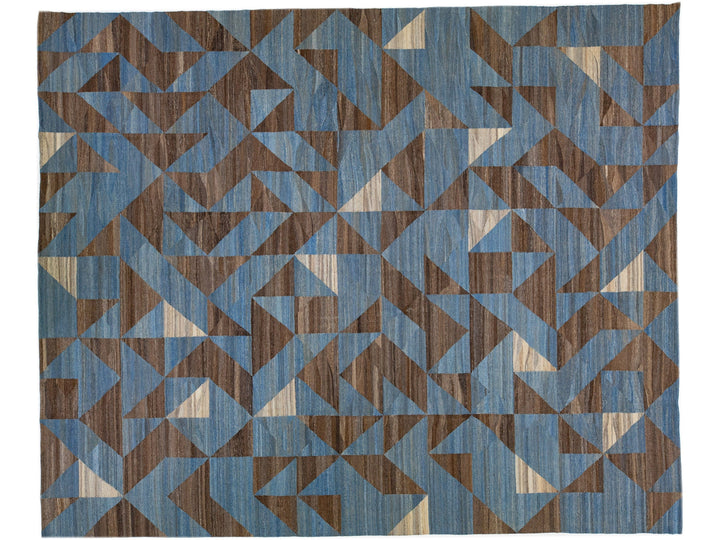 Modern Flat-Weave Wool Rug 13 X 16
