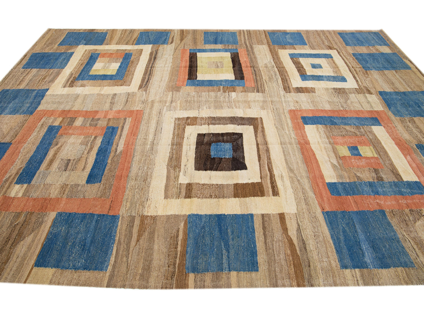 Modern Flat-Weave Wool Rug 9 X 12