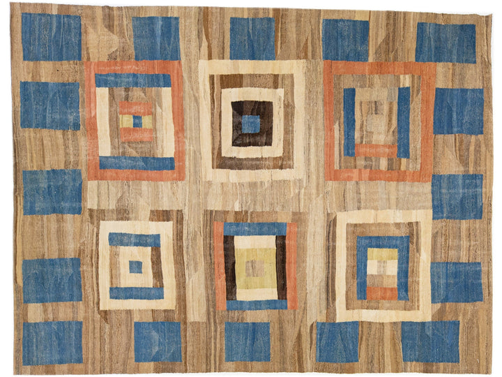 Modern Flat-Weave Wool Rug 9 X 12