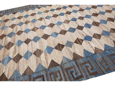 Modern Flat-Weave Wool Rug 10 X 13