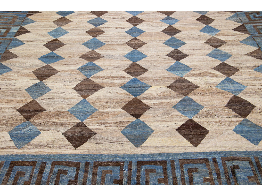 Modern Flat-Weave Wool Rug 10 X 13