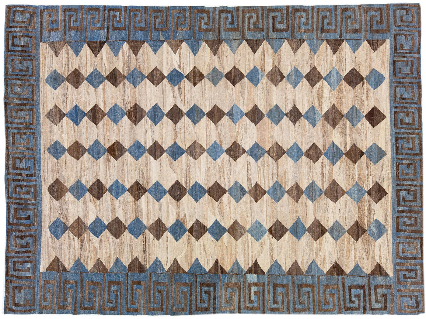 Modern Flat-Weave Wool Rug 10 X 13