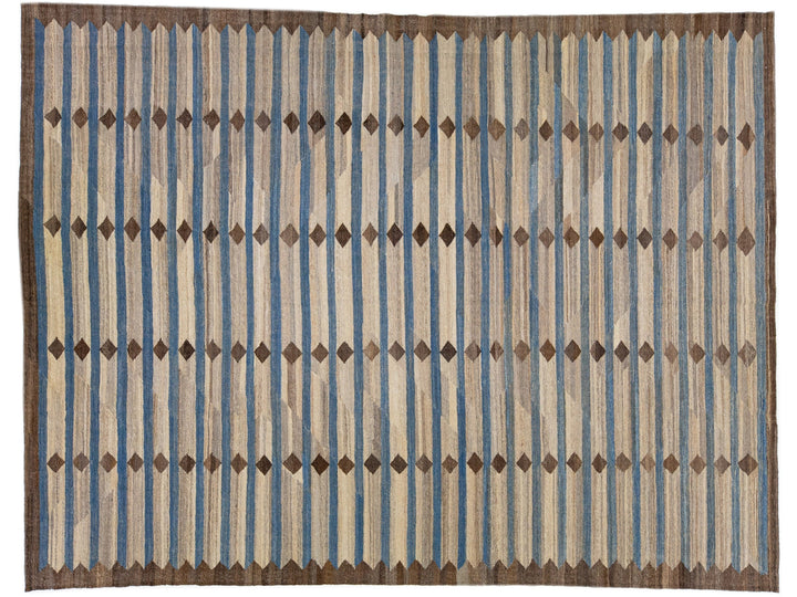 Modern Flat-Weave Wool Rug 11 X 14