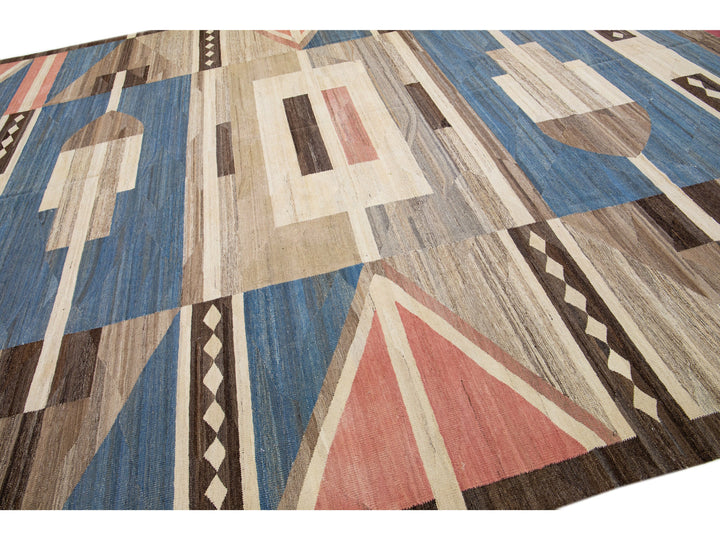 Modern Flat-Weave Wool Rug 13 X 20
