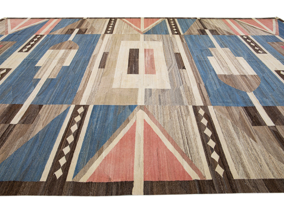 Modern Flat-Weave Wool Rug 13 X 20