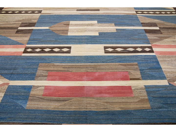 Modern Flat-Weave Wool Rug 13 X 20