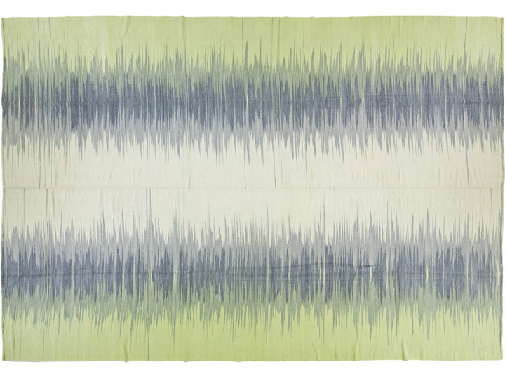 Modern Kilim Green and Gray Abstract Handmade Oversize Wool Rug