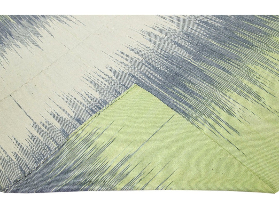 Modern Kilim Green and Gray Abstract Handmade Oversize Wool Rug