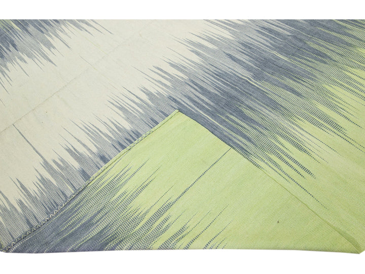 Modern Kilim Green and Gray Abstract Handmade Oversize Wool Rug