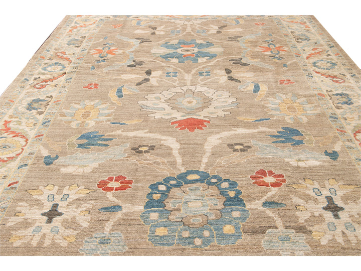 Modern Sultanabad Handmade Floral Multicolor Wool Rug