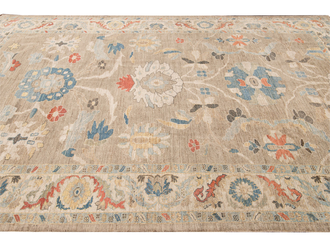 Modern Sultanabad Handmade Floral Multicolor Wool Rug