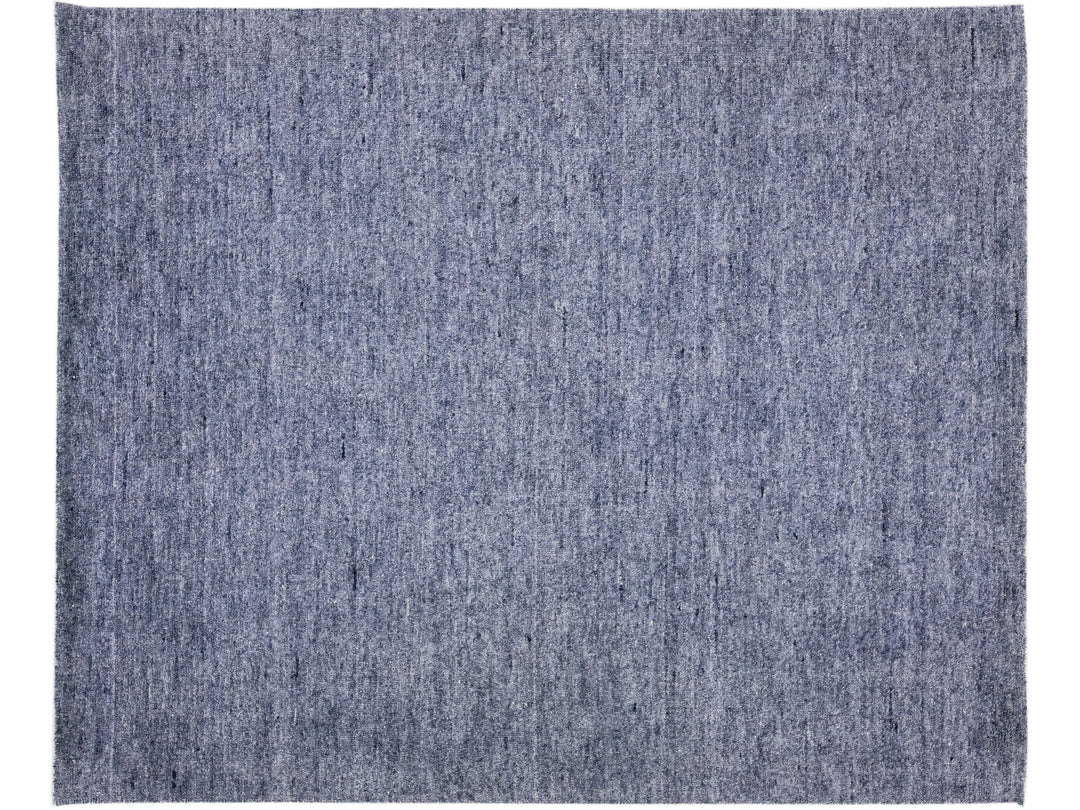 Blue Modern Apadana's Groove Handmade Bamboo/Silk Rug with Solid Design