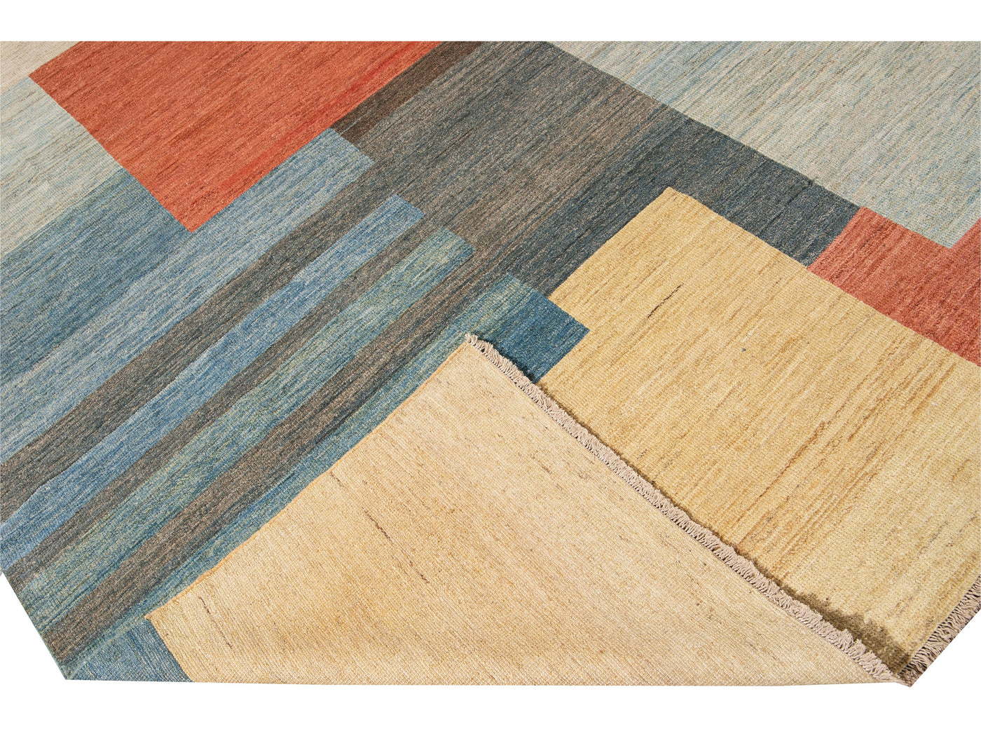 Modern Deco Style Handmade Multicolor Geometric Abstract Wool Rug