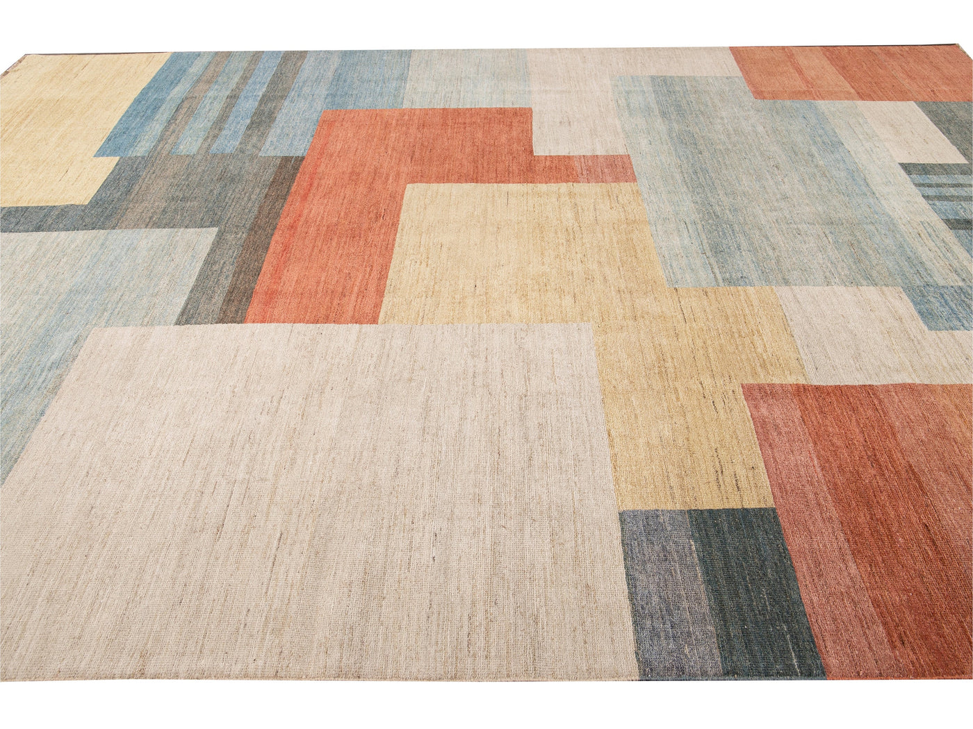 Modern Deco Style Handmade Multicolor Geometric Abstract Wool Rug