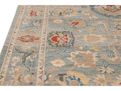 Modern Sultanabad Handmade Blue Floral Wool Rug