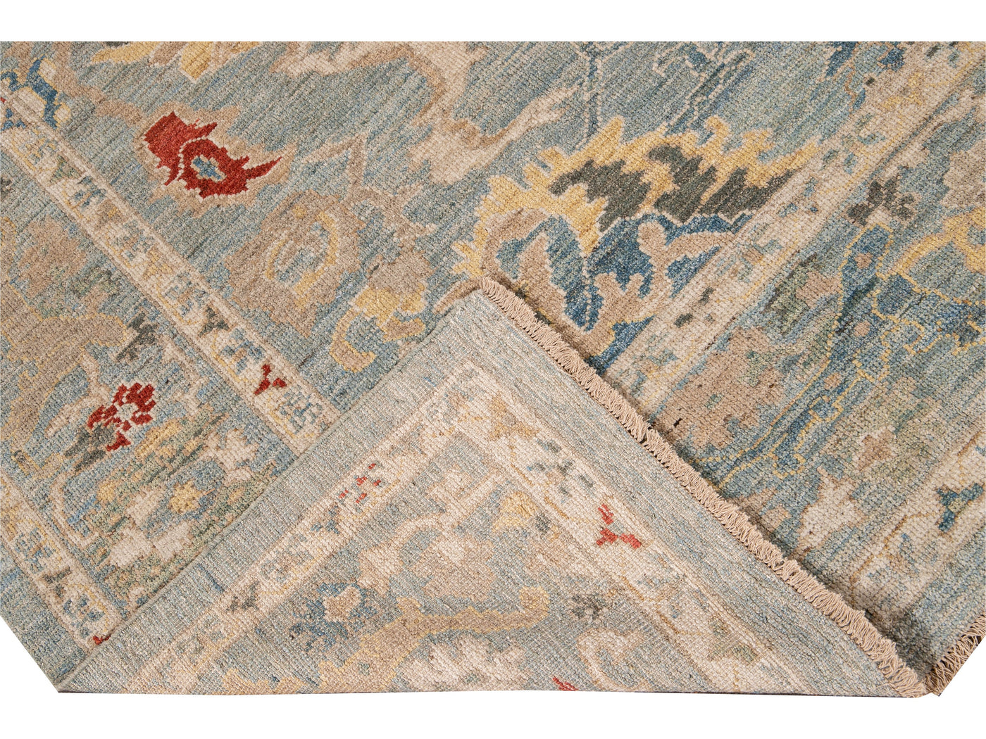 Modern Sultanabad Handmade Blue Floral Wool Rug