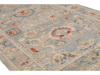 Modern Sultanabad Handmade Blue Floral Wool Rug