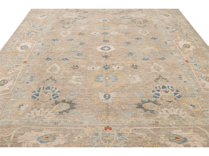 Modern Sultanabad Beige Handmade Floral Wool Rug