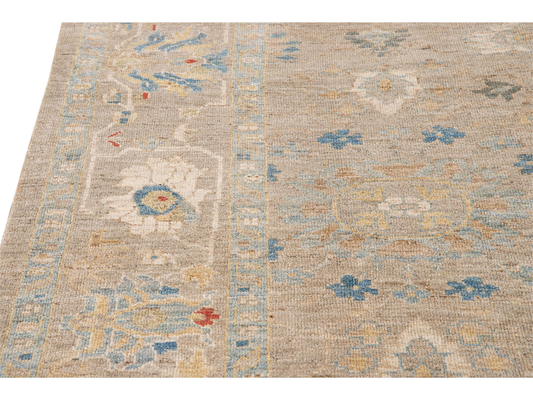 Modern Sultanabad Beige Handmade Floral Wool Rug