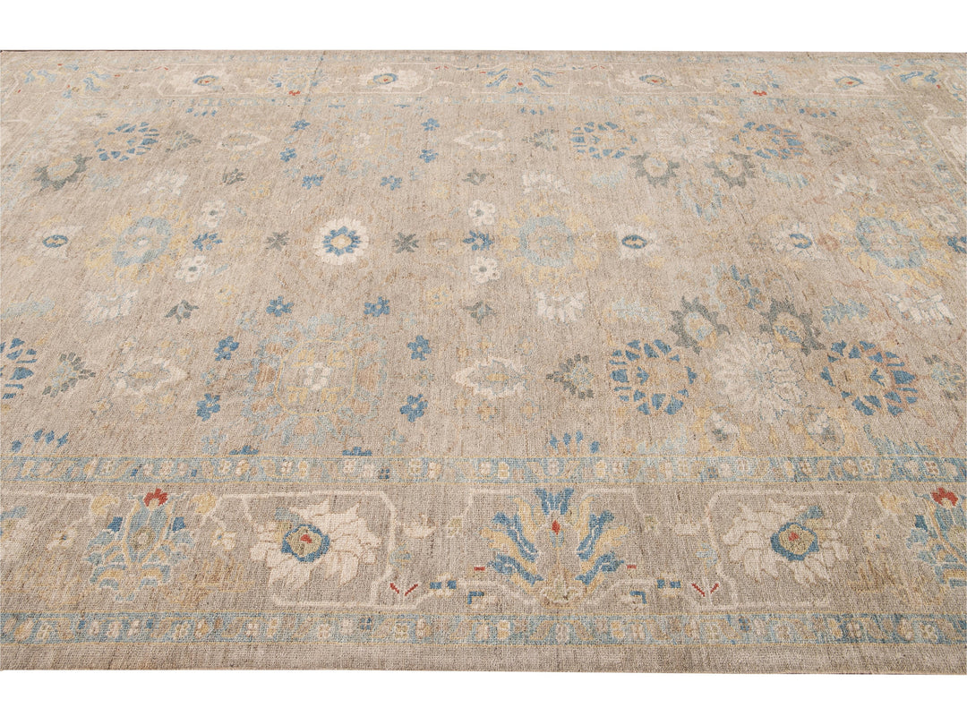Modern Sultanabad Beige Handmade Floral Wool Rug