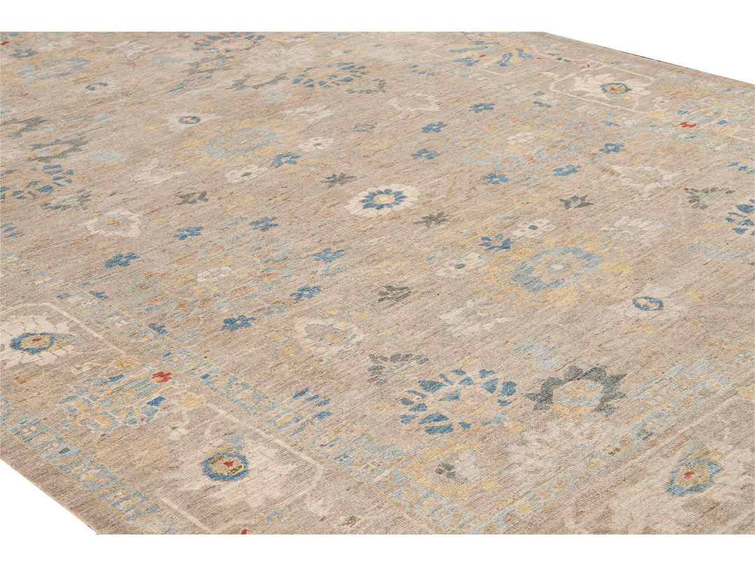 Modern Sultanabad Beige Handmade Floral Wool Rug