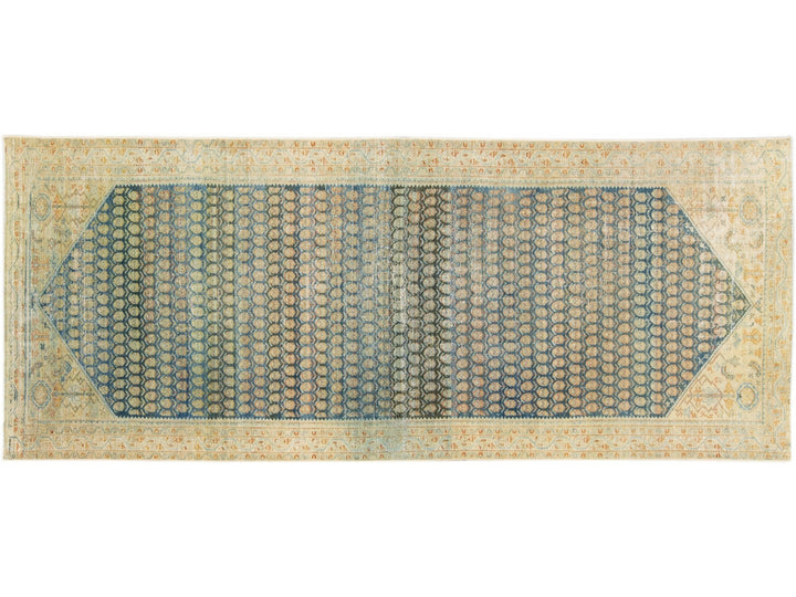 Antique Malayer Blue Handmade Allover Designed Oversize Wool Rug