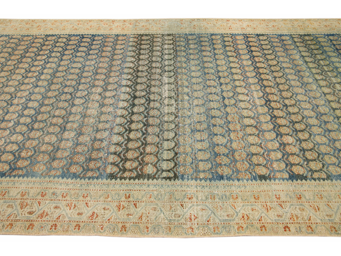 Antique Malayer Blue Handmade Allover Designed Oversize Wool Rug