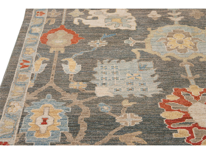 Modern Sultanabad Gray Handmade Floral Designed Wool Rug