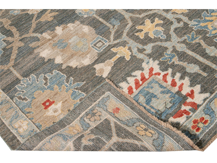 Modern Sultanabad Gray Handmade Floral Designed Wool Rug