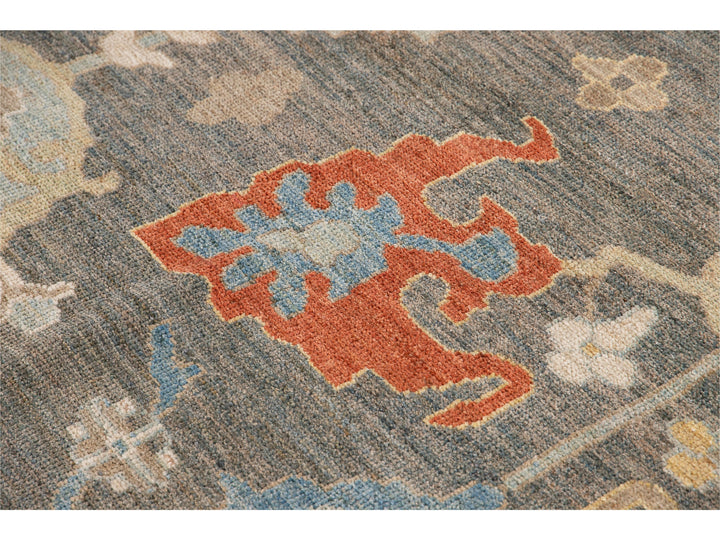 Modern Sultanabad Gray Handmade Floral Designed Wool Rug