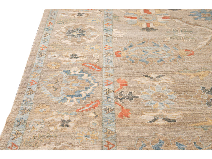 Modern Sultanabad Handmade Beige Floral Oversize Wool Rug